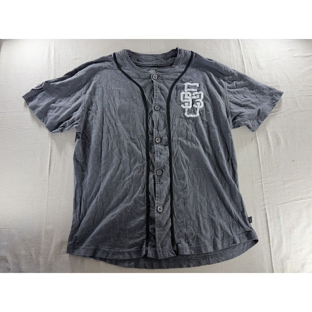 Ecko Unltd Short Sleeve Button-Down Jersey Tee Charcoal Gray Graphic Men's XL